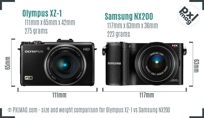 Olympus XZ-1 vs Samsung NX200 size comparison