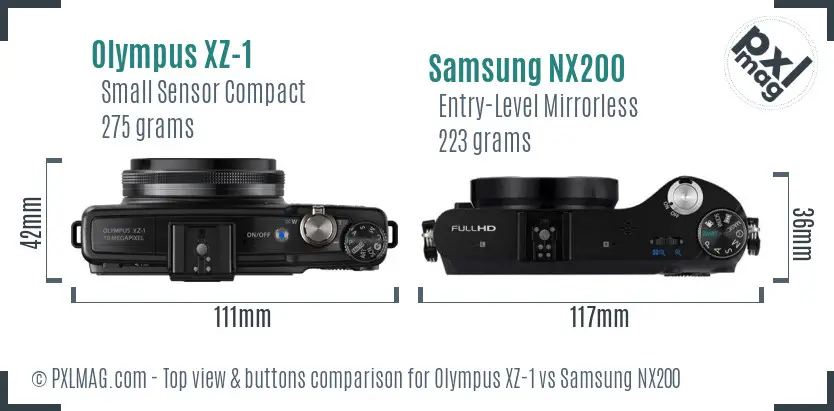 Olympus XZ-1 vs Samsung NX200 top view buttons comparison