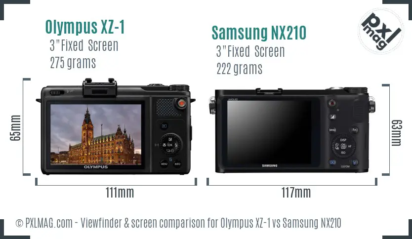 Olympus XZ-1 vs Samsung NX210 Screen and Viewfinder comparison