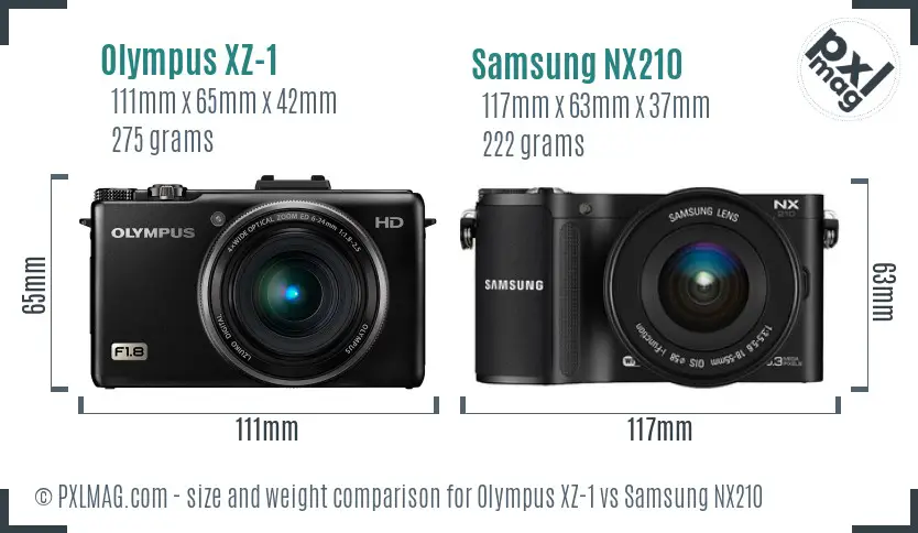 Olympus XZ-1 vs Samsung NX210 size comparison