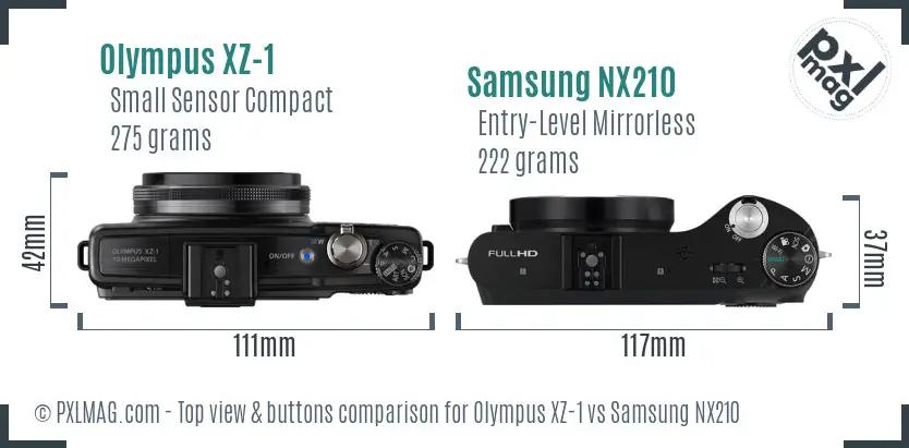 Olympus XZ-1 vs Samsung NX210 top view buttons comparison