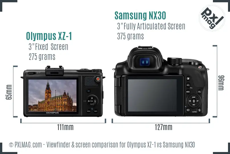 Olympus XZ-1 vs Samsung NX30 Screen and Viewfinder comparison