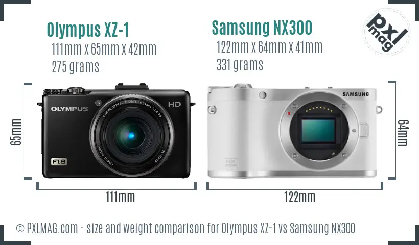 Olympus XZ-1 vs Samsung NX300 size comparison