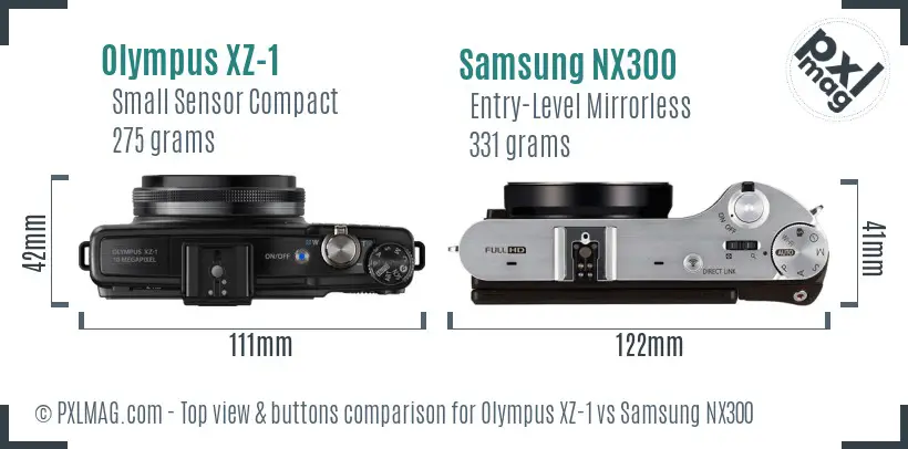 Olympus XZ-1 vs Samsung NX300 top view buttons comparison