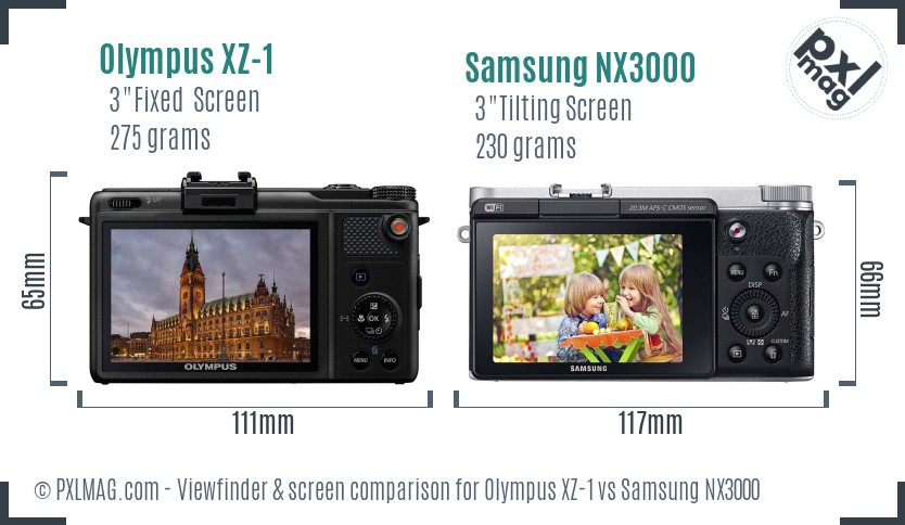 Olympus XZ-1 vs Samsung NX3000 Screen and Viewfinder comparison