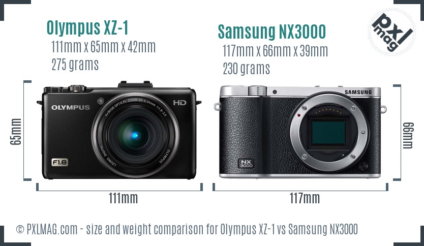 Olympus XZ-1 vs Samsung NX3000 size comparison