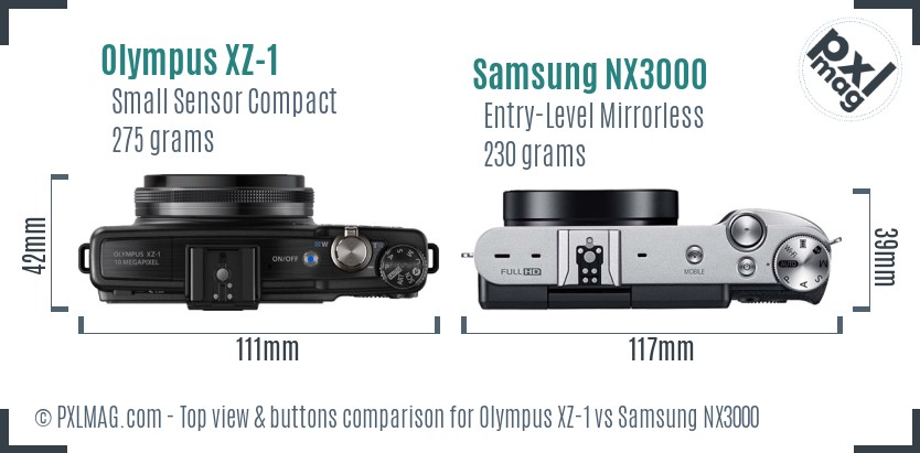 Olympus XZ-1 vs Samsung NX3000 top view buttons comparison