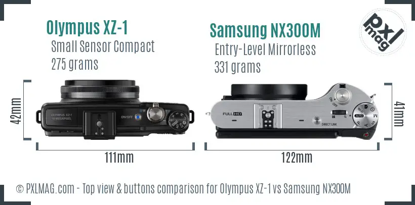 Olympus XZ-1 vs Samsung NX300M top view buttons comparison