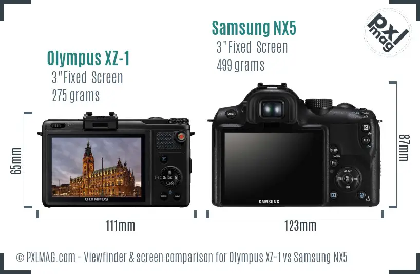 Olympus XZ-1 vs Samsung NX5 Screen and Viewfinder comparison