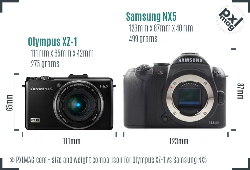 Olympus XZ-1 vs Samsung NX5 size comparison