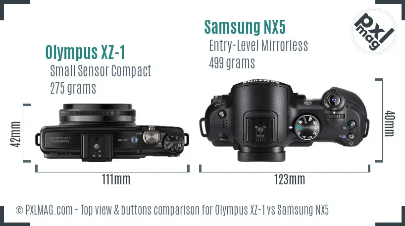 Olympus XZ-1 vs Samsung NX5 top view buttons comparison