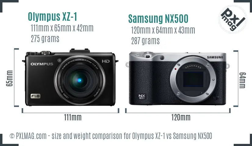 Olympus XZ-1 vs Samsung NX500 size comparison