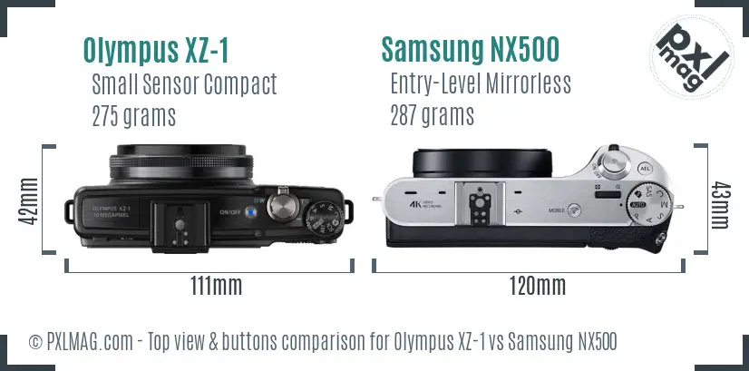 Olympus XZ-1 vs Samsung NX500 top view buttons comparison