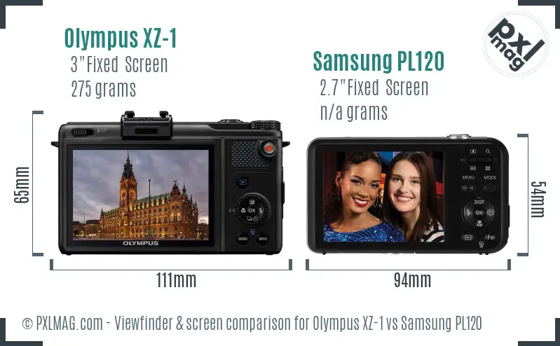 Olympus XZ-1 vs Samsung PL120 Screen and Viewfinder comparison