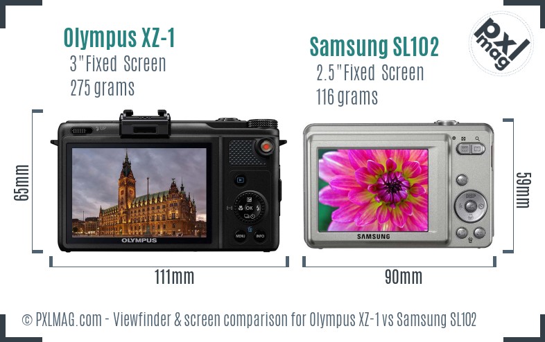 Olympus XZ-1 vs Samsung SL102 Screen and Viewfinder comparison