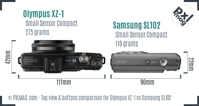 Olympus XZ-1 vs Samsung SL102 top view buttons comparison