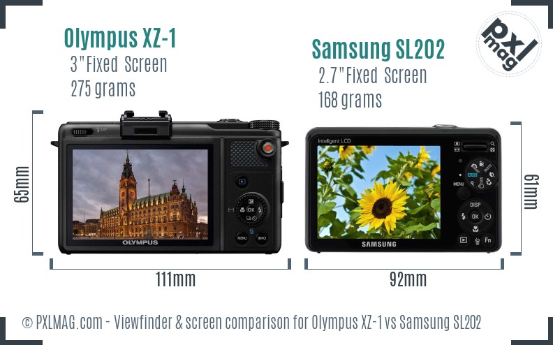 Olympus XZ-1 vs Samsung SL202 Screen and Viewfinder comparison
