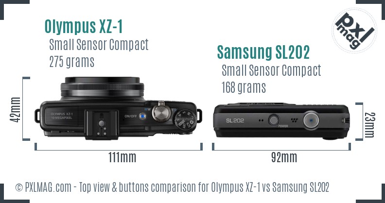 Olympus XZ-1 vs Samsung SL202 top view buttons comparison