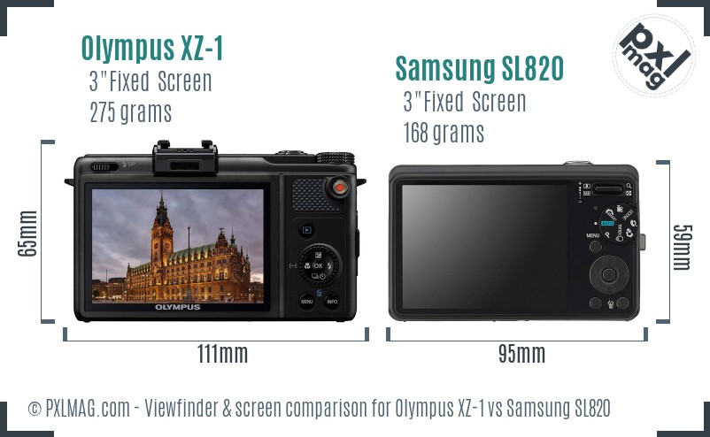 Olympus XZ-1 vs Samsung SL820 Screen and Viewfinder comparison