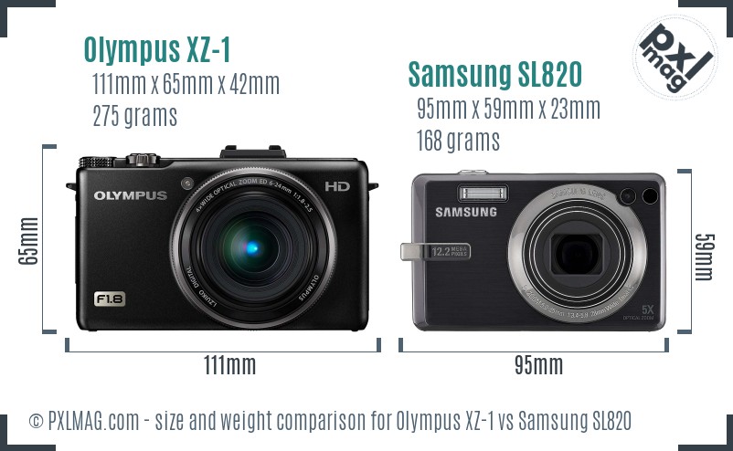 Olympus XZ-1 vs Samsung SL820 size comparison Olympus XZ-1 vs Samsung SL820 size comparison