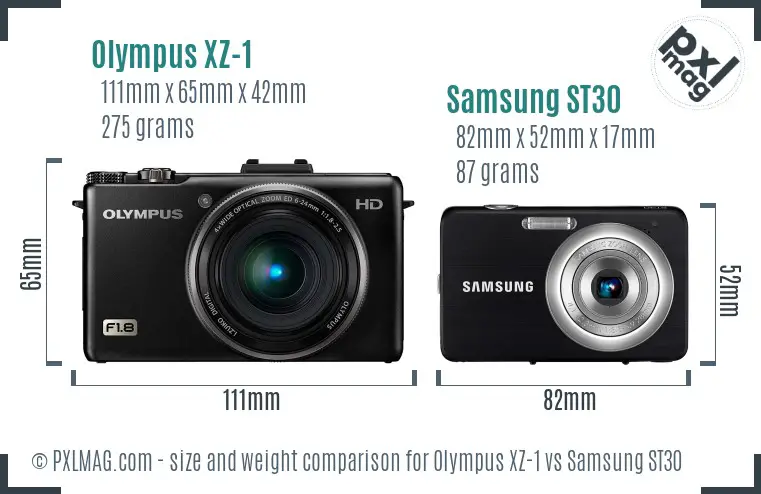 Olympus XZ-1 vs Samsung ST30 size comparison