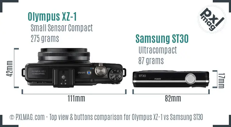 Olympus XZ-1 vs Samsung ST30 top view buttons comparison
