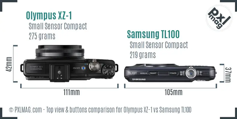 Olympus XZ-1 vs Samsung TL100 top view buttons comparison