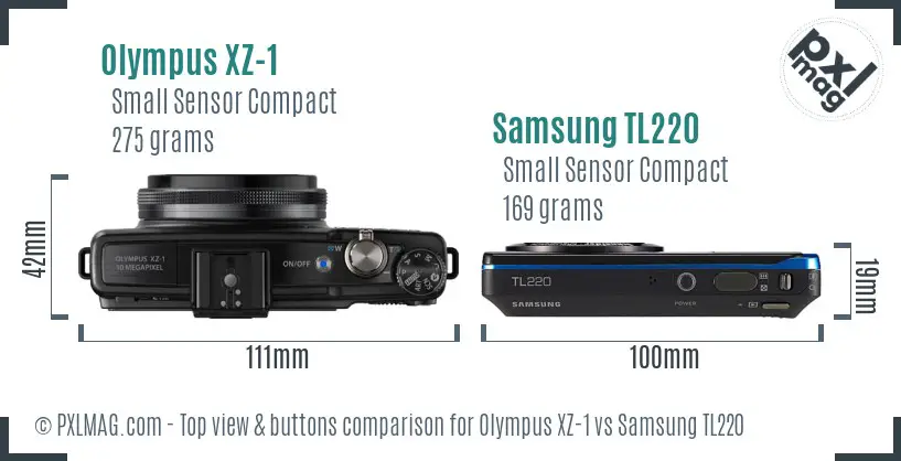 Olympus XZ-1 vs Samsung TL220 top view buttons comparison Olympus XZ-1 vs Samsung TL220 top view buttons comparison