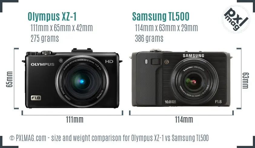 Olympus XZ-1 vs Samsung TL500 size comparison Olympus XZ-1 vs Samsung TL500 size comparison