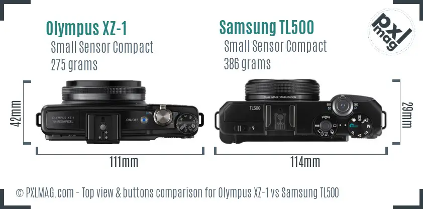 Olympus XZ-1 vs Samsung TL500 top view buttons comparison Olympus XZ-1 vs Samsung TL500 top view buttons comparison