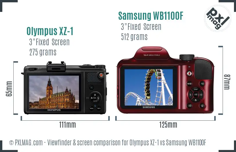 Olympus XZ-1 vs Samsung WB1100F Screen and Viewfinder comparison
