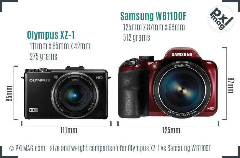 Olympus XZ-1 vs Samsung WB1100F size comparison
