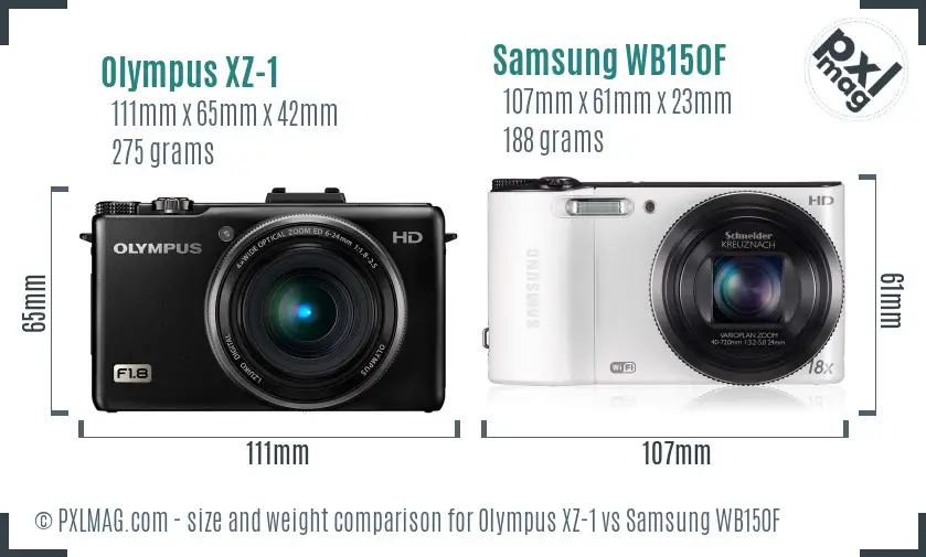 Olympus XZ-1 vs Samsung WB150F size comparison