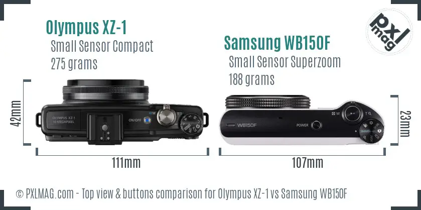 Olympus XZ-1 vs Samsung WB150F top view buttons comparison