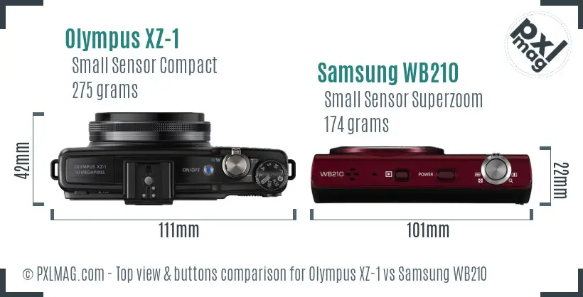 Olympus XZ-1 vs Samsung WB210 top view buttons comparison Olympus XZ-1 vs Samsung WB210 top view buttons comparison