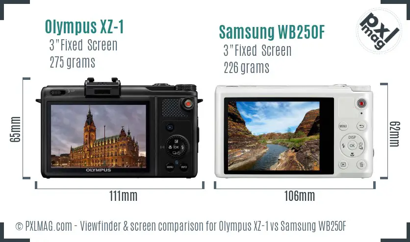 Olympus XZ-1 vs Samsung WB250F Screen and Viewfinder comparison