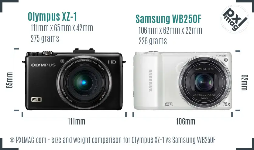 Olympus XZ-1 vs Samsung WB250F size comparison