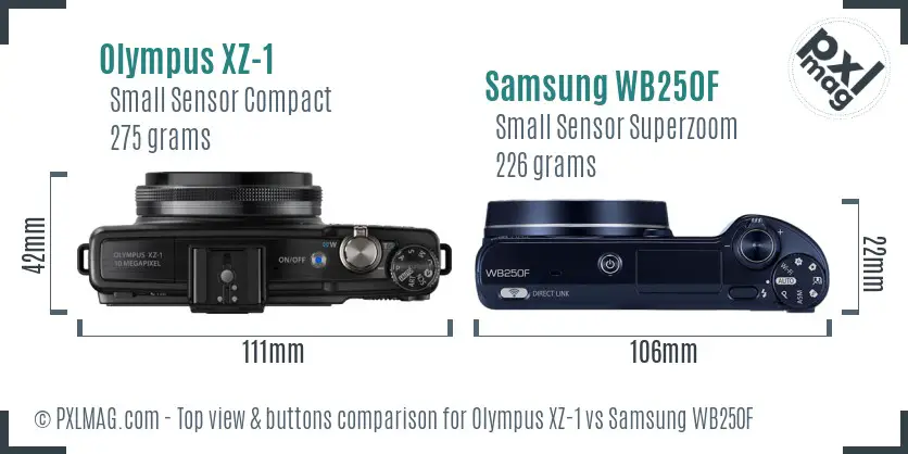 Olympus XZ-1 vs Samsung WB250F top view buttons comparison