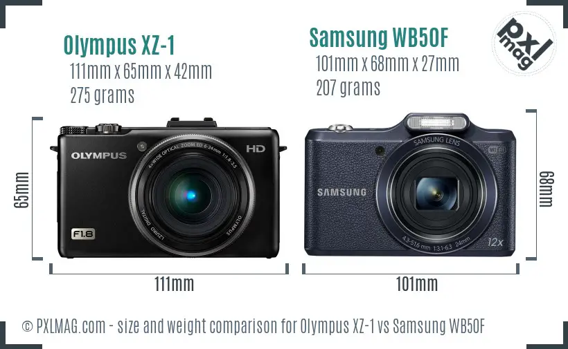Olympus XZ-1 vs Samsung WB50F size comparison