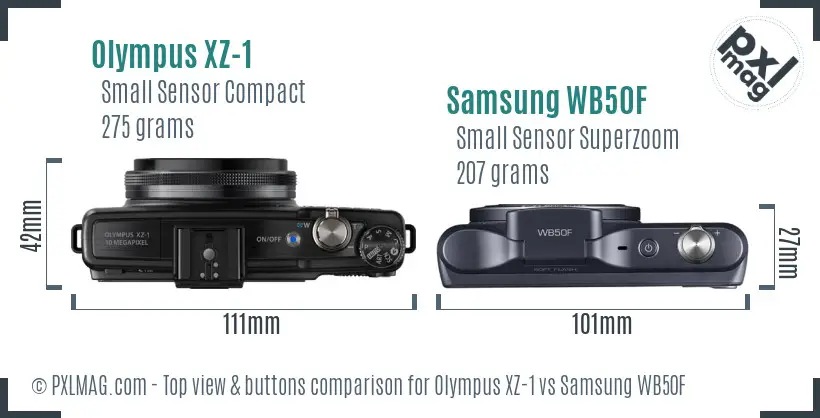 Olympus XZ-1 vs Samsung WB50F top view buttons comparison