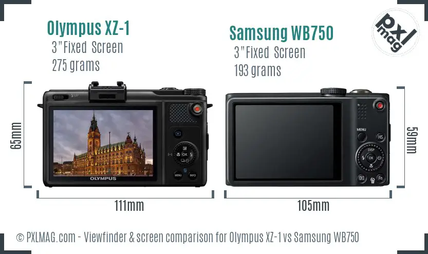 Olympus XZ-1 vs Samsung WB750 Screen and Viewfinder comparison