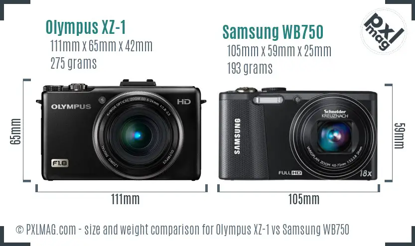 Olympus XZ-1 vs Samsung WB750 size comparison