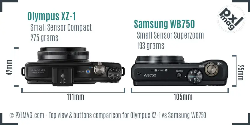 Olympus XZ-1 vs Samsung WB750 top view buttons comparison