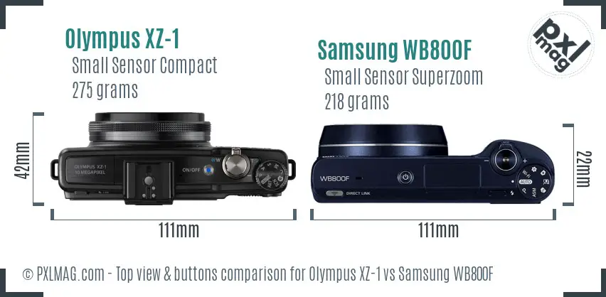 Olympus XZ-1 vs Samsung WB800F top view buttons comparison Olympus XZ-1 vs Samsung WB800F top view buttons comparison
