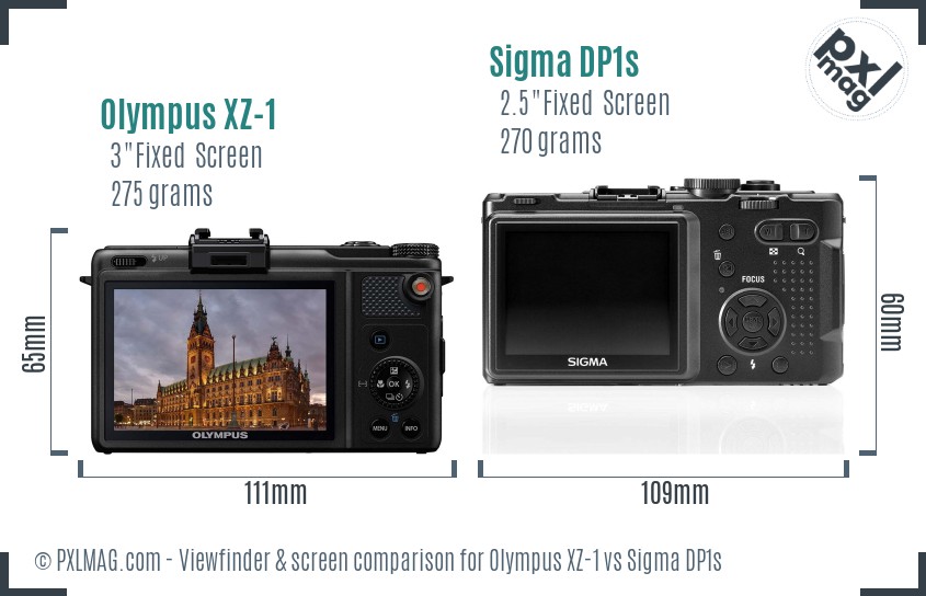 Olympus XZ-1 vs Sigma DP1s Screen and Viewfinder comparison
