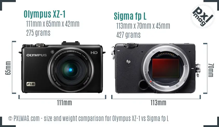 Olympus XZ-1 vs Sigma fp L size comparison