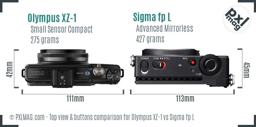 Olympus XZ-1 vs Sigma fp L top view buttons comparison