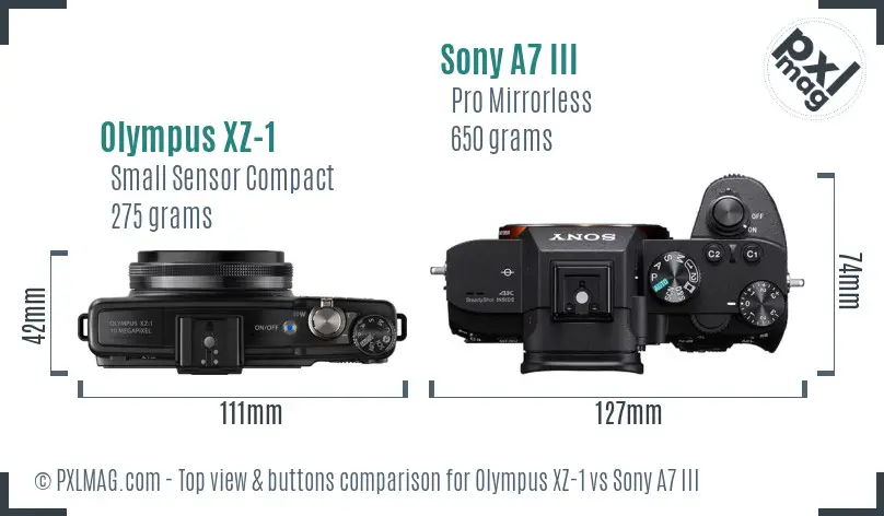 Olympus XZ-1 vs Sony A7 III top view buttons comparison