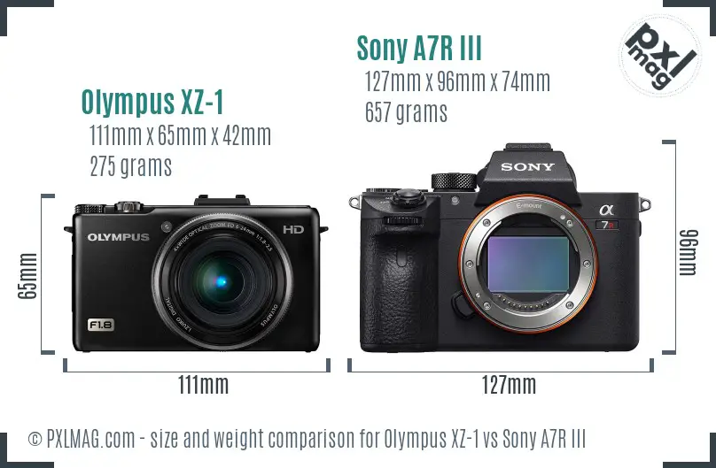 Olympus XZ-1 vs Sony A7R III size comparison