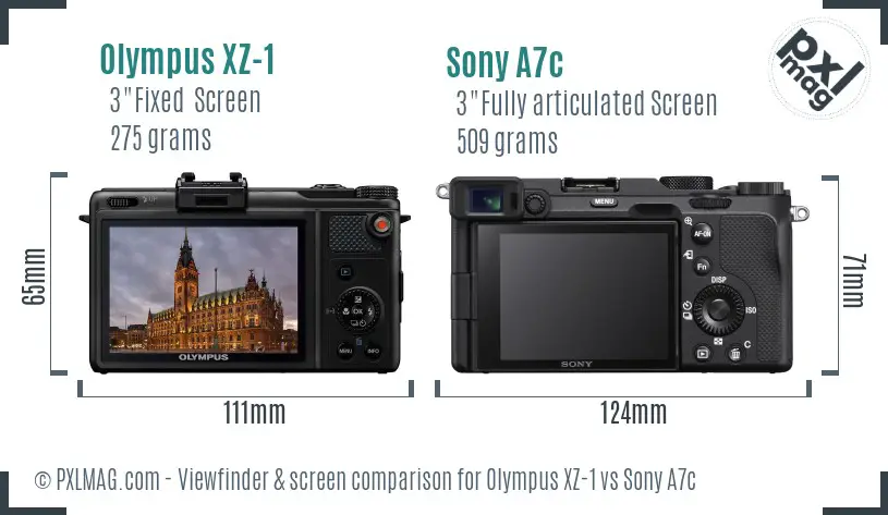 Olympus XZ-1 vs Sony A7c Screen and Viewfinder comparison